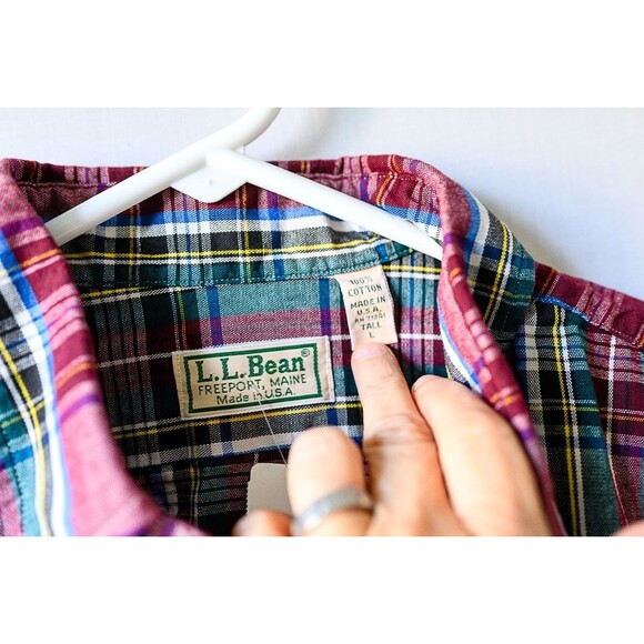 Vintage L.L. Bean tall L plaid button down chambry work shirt mens claret New - Picture 3 of 6